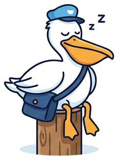 The pelican asleep on a wooden mooring post.
