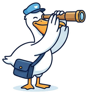 The pelican looking through a brass telescope.